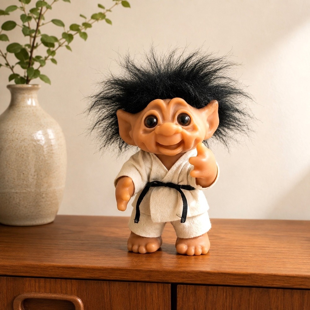 Vintage 1977 Thomas Dam Karate Kid Troll‎ Doll Large 1985 Denmark Black Hair 9"